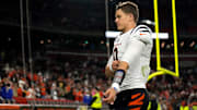 Cincinnati Bengals quarterback Joe Burrow (9) walks off the field at the conclusion of the fourth quarter following a loss to the Cleveland Browns during an NFL Week 8 game, Monday, Oct. 31, 2022, at FirstEnergy Stadium in Cleveland.

Nfl Cincinnati Bengals At Cleveland Browns Oct 31 0039