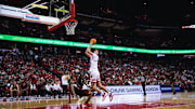 Wisconsin Badgers center Nolan Winter attempts a shot in the paint against Northern Illinois at the Kohl Center on November 7, 2025. Wisconsin won 97-72.