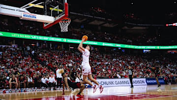Wisconsin Badgers center Nolan Winter attempts a shot in the paint against Northern Illinois at the Kohl Center on November 7, 2025. Wisconsin won 97-72.