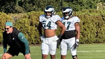 Eagles LBs Jeremiah Trotter Jr. and Nakobe Dean on Oct. 9, 2024