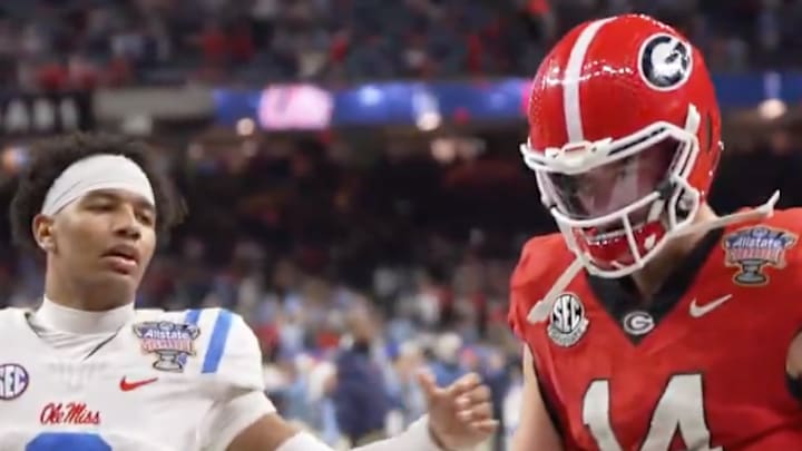 Chambliss (left) and the Rebels defeated Stockton (right) and the Bulldogs to advance to the CFP semifinal. 
