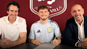Harvey Elliott (middle) joins Aston Villa in the same window as Jadon Sancho.