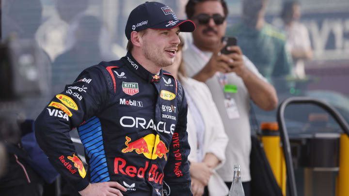 May 5, 2024; Miami Gardens, Florida, USA; Red Bull Racing driver Max Verstappen (1) reacts after finishing second in the Miami Grand Prix at Miami International Autodrome. Mandatory Credit: Peter Casey-USA TODAY Sports