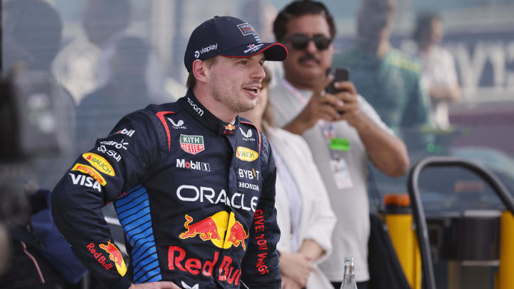 May 5, 2024; Miami Gardens, Florida, USA; Red Bull Racing driver Max Verstappen (1) reacts after finishing second in the Miami Grand Prix at Miami International Autodrome. Mandatory Credit: Peter Casey-USA TODAY Sports