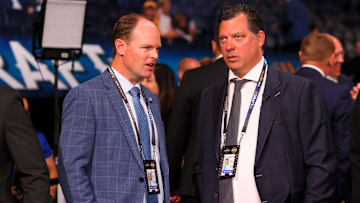 Buffalo Sabres general manager Kevyn Adams (left)