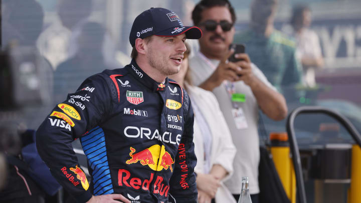 May 5, 2024; Miami Gardens, Florida, USA; Red Bull Racing driver Max Verstappen (1) reacts after finishing second in the Miami Grand Prix at Miami International Autodrome. Mandatory Credit: Peter Casey-USA TODAY Sports