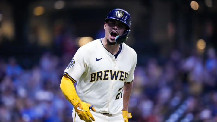 Milwaukee Brewers shortstop Willy Adames (27) celebrates after hitting a home run during the sixth inning against the San Francisco Giants at American Family Field on Aug 27.