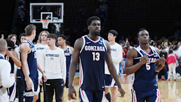 Gonzaga Bulldogs forward Graham Ike (13) and forward Emmanuel Innocenti (5) 