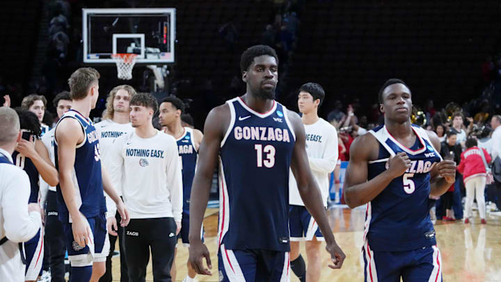 Gonzaga Bulldogs forward Graham Ike (13) and forward Emmanuel Innocenti (5) 