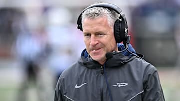 Oct 25, 2025; Pullman, Washington, USA; Toledo Rockets head coach Jason Candle walks the side line against the Washington State Cougars in the first half at Gesa Field at Martin Stadium. Mandatory Credit: James Snook-Imagn Images