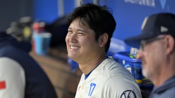 Sep 7, 2024; Los Angeles, California, USA;  Los Angeles Dodgers designated hitter Shohei Ohtani (17) sits in the dugout during the game against the Cleveland Guardians at Dodger Stadium. Mandatory Credit: Jayne Kamin-Oncea-Imagn Images