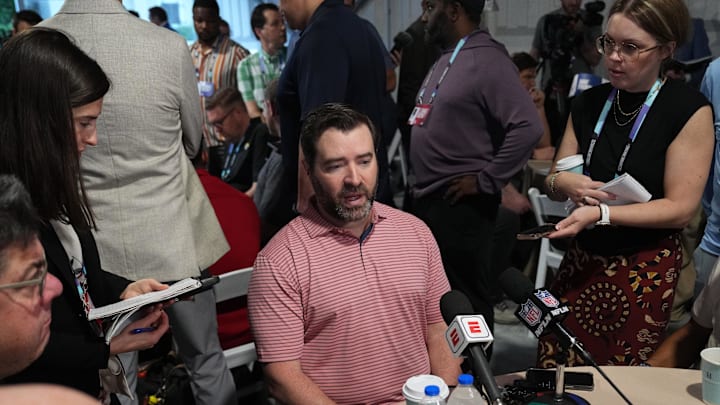Mar 31, 2025; Palm Beach, FL, USA; Tennessee Titans head coach Brian Callahan answers questions during the NFL Annual League Meeting at The Breakers. Mandatory Credit: Jim Rassol-Imagn Images Mar 31, 2025; Palm Beach, FL, USA; Tennessee Titans head coach Brian Callahan answers questions during the NFL Annual League Meeting at The Breakers. Mandatory Credit: Jim Rassol-Imagn Images