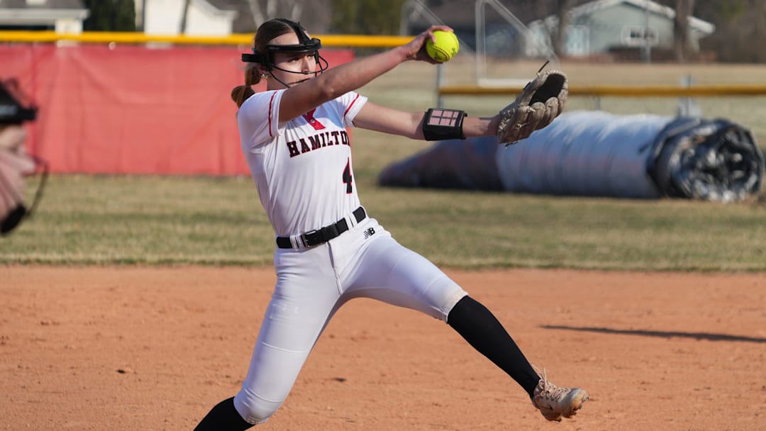 Sussex Hamilton's Bitsy Palicka (4) delivers a pitch versus Hartford during a non-conference game on March 25, 2026.