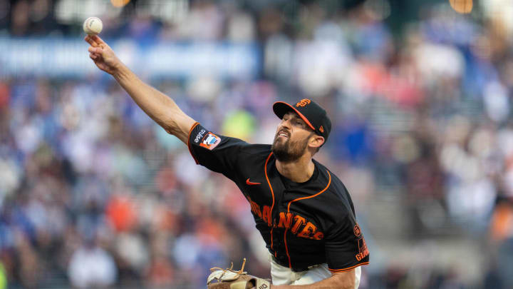 Sep 30, 2023; San Francisco, California, USA; San Francisco Giants starting pitcher Tristan Beck (43) delivers a pitch against the Los Angeles Dodgers during the first inning at Oracle Park. Mandatory Credit: Neville E. Guard-USA TODAY Sports