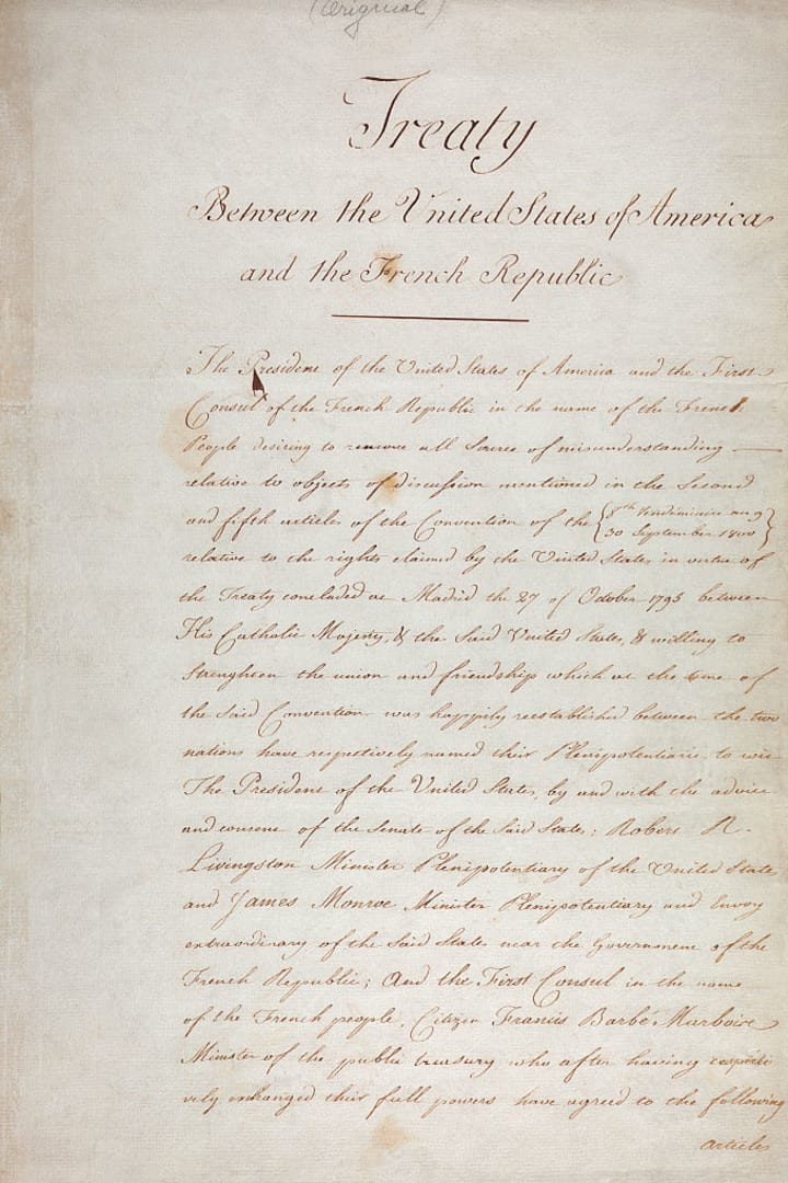 The first page of the Louisiana Purchase treaty.