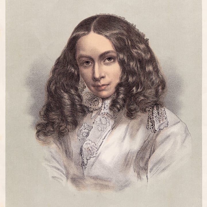 An illustrated portrait of poet Elizabeth Barrett Browning