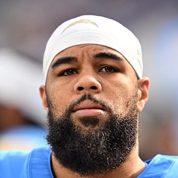 Nov 12, 2023; Inglewood, California, USA; Los Angeles Chargers wide receiver Keenan Allen (13) looks on during the first half against the Detroit Lions at SoFi Stadium. Mandatory Credit: Orlando Ramirez-Imagn Images