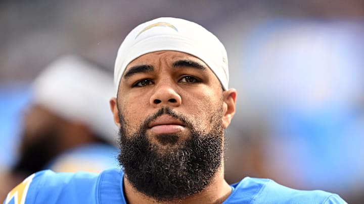 Nov 12, 2023; Inglewood, California, USA; Los Angeles Chargers wide receiver Keenan Allen (13) looks on during the first half against the Detroit Lions at SoFi Stadium. Mandatory Credit: Orlando Ramirez-Imagn Images