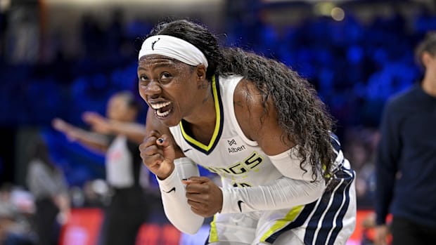 Arike Ogunbowale in action during the game between the Dallas Wings and the New York Liberty