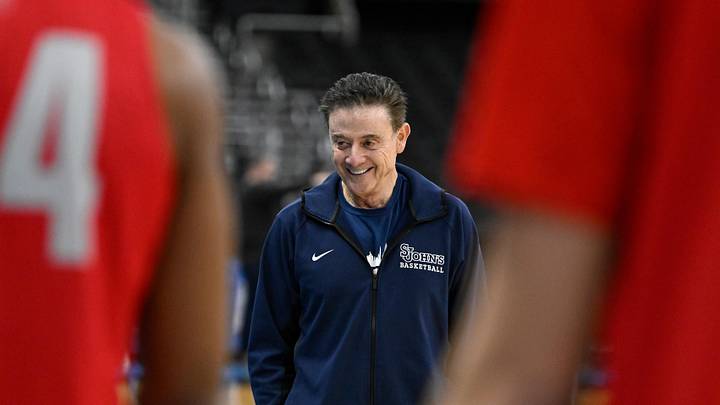 Mar 19, 2025; Providence, RI, USA; St. John's Red Storm head coach Rick Pitino watches over practice at Amica Mutual Pavilion. Mandatory Credit: Eric Canha-Imagn Images