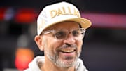 Oct 6, 2025; Fort Worth, Texas, USA; Dallas Mavericks head coach Jason Kidd (left) looks on before the game against the Oklahoma City Thunder at Dickie's Arena. Mandatory Credit: Jerome Miron-Imagn Images