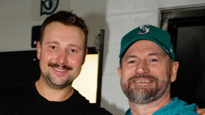 Raleigh met the fan, who caught his ninth inning home run while wearing a very appropriate shirt. 