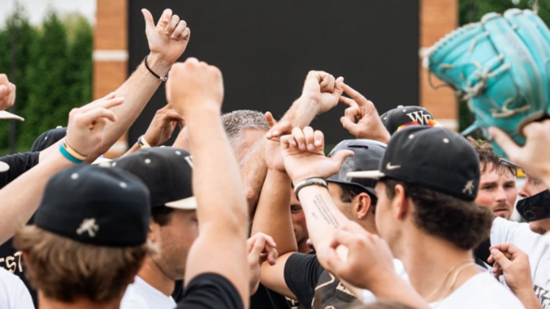 Wake Forest baseball comes together to break down following a practice. Wake Forest baseball comes together to break down following a practice.