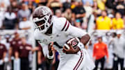 Mississippi State Quarterback Kamario Taylor (#1) during the game between the Southern Mississippi Golden Eagles and the Mississippi State Bulldogs at M.M. Roberts Stadium in Hattiesburg, MS.