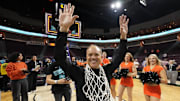 March 11, 2025; Las Vegas, NV, USA; Oregon State Beavers head coach Scott Rueck celebrates after defeating the Portland Pilots after the game in the final of the West Coast Conference tournament at Orleans Arena. Mandatory Credit: Kyle Terada-Imagn Images