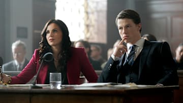 THE RAINMAKER -- Episode 110 -- Pictured: (l-r) Lana Parrilla and Milo Callaghan -- (Photo by: Christopher Barr/USA Network)