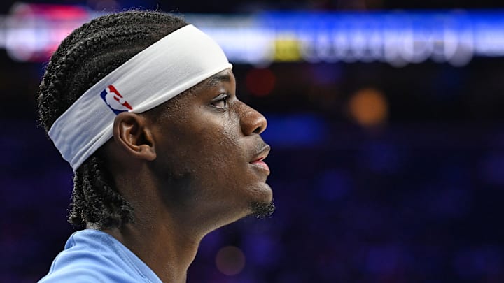 Mar 10, 2026; Philadelphia, Pennsylvania, USA; Memphis Grizzlies forward Taylor Hendricks (22) during warmups against the Philadelphia 76ers at Xfinity Mobile Arena. Mandatory Credit: Eric Hartline-Imagn Images