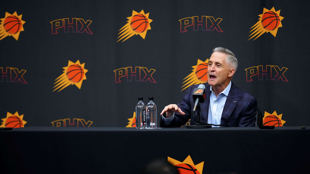 Suns general manager Brian Gregory speaks during his introductory news conference on May 6, 2025, in Phoenix.