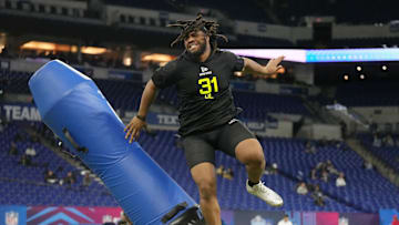 Feb 27, 2025; Indianapolis, IN, USA; South Carolina defensive lineman TJ Sanders (DL31) participates in drills during the 2025 NFL Combine at Lucas Oil Stadium