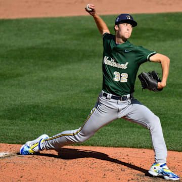 Jul 8, 2023; Seattle, Washington, USA; National League Futures relief pitcher Jacob Misiorowski