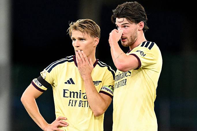both players talk before a free kick.