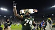 Green Bay Packers guard Elgton Jenkins following the game against the New Orleans Saints at Lambeau Field.