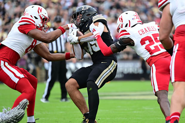 Nebraska Cornhuskers defensive back DeShon Singleton and defensive back Jeremiah Charles.