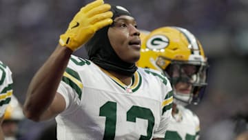 Green Bay Packers wide receiver Dontayvion Wicks (13) is shown before their game Sunday, December 29, 2024 at U.S. Bank Stadium in Minneapolis, Minnesota. The Minnesota Vikings beat the Green Bay Packers 27-25.