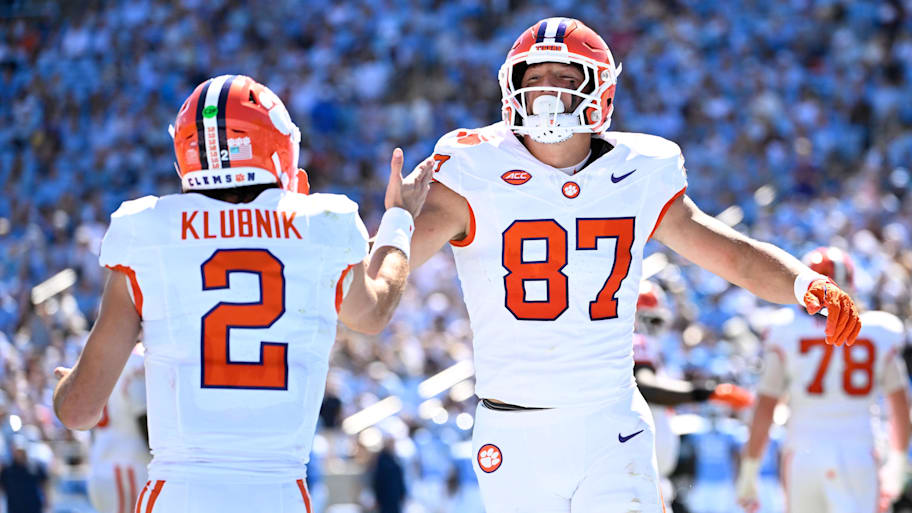 Clemson Tigers tight end Christian Bentancur celebrates.