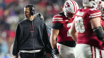 Nov 8, 2025; Madison, Wisconsin, USA;  Wisconsin Badgers head coach Luke Fickell during the game against the Washington Huskies at Camp Randall Stadium. Mandatory Credit: Jeff Hanisch-Imagn Images