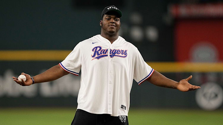 First pitch from Tyler Smith at Texas Rangers game