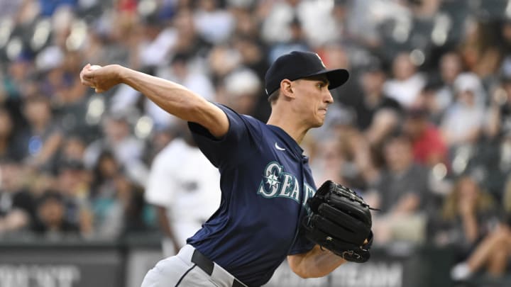 Seattle Mariners pitcher George Kirby (68) delivers against the Chicago White Sox during the first inning at Guaranteed Rate Field on July 26.