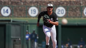 Chicago White Sox third base Josh Rojas (5) makes the play for an out against the Los Angeles Dodgers in the fourth inning at Camelback Ranch-Glendale on March 8.