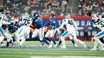 Aug 18, 2023; East Rutherford, NJ, USA; The Carolina Panthers vs. the New York Giants in an NFL preseason game at MetLife Stadium. New York Giants Rodarius Williams (25) in the fourth quarter.  