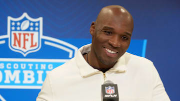 Feb 25, 2025; Indianapolis, IN, USA; Houston Texans coach DeMeco Ryans speaks during the NFL Scouting Combine at the Indiana Convention Center. Mandatory Credit: Kirby Lee-Imagn Images