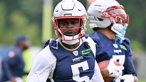 Jun 9, 2025; Foxborough, MA, USA; New England Patriots safety Jabrill Peppers (5) works out at minicamp