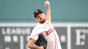 Boston Red Sox starting pitcher Garrett Crochet (35) pitches against the Cleveland Guardians during the first inning at Fenway Park.