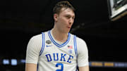 Duke Blue Devils forward Cooper Flagg reacts after a play against the Houston Cougars. 
