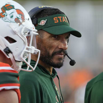 Sep 7, 2024; Fort Collins, Colorado, USA;  Colorado State head coach Jay Norvel on the sidelines at Sonny Lubick Field at Canvas Stadium. Mandatory Credit: Michael Madrid-Imagn Images