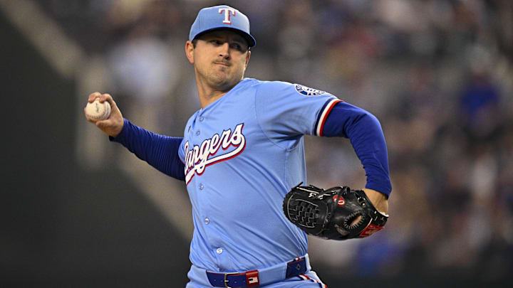 Apr 20, 2025; Arlington, Texas, USA; Texas Rangers starting pitcher Tyler Mahle (51) pitches during the game between the Texas Rangers and the Los Angeles Dodgers at Globe Life Field. Apr 20, 2025; Arlington, Texas, USA; Texas Rangers starting pitcher Tyler Mahle (51) pitches during the game between the Texas Rangers and the Los Angeles Dodgers at Globe Life Field.